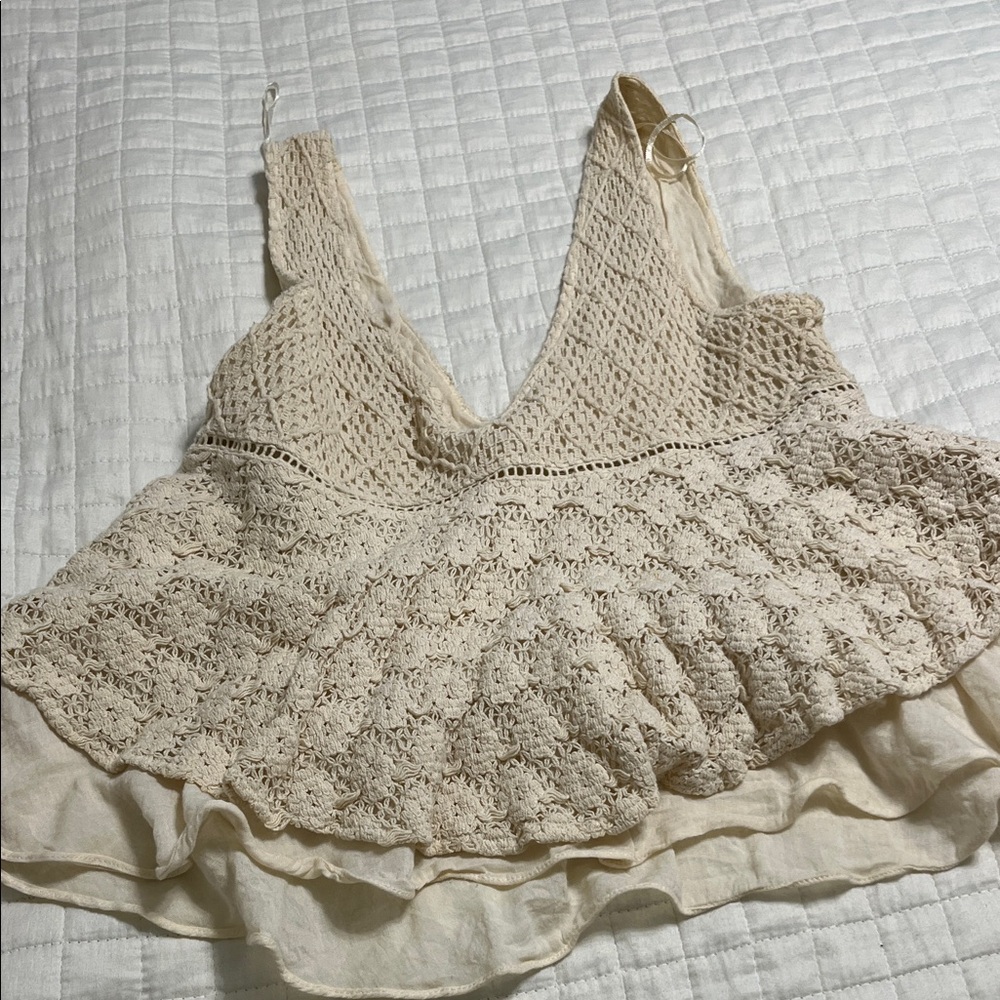 Zara Cream Textured Top